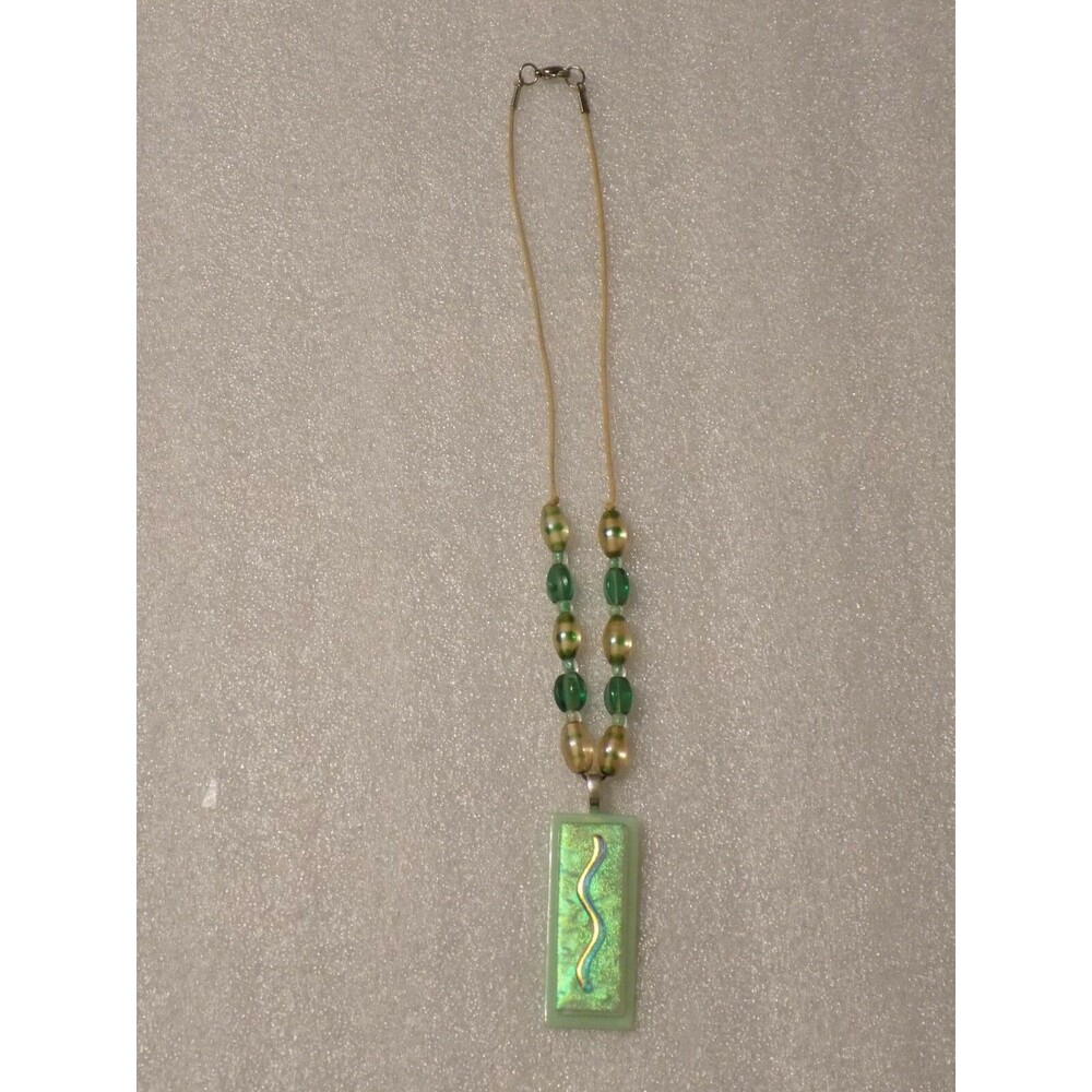 Light Green Glass Pendant W Glass Beads Necklace